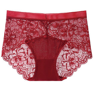 3条蝶安芬蕾丝内裤女红色本命年新款抗菌纯棉裆性感无痕结婚短裤