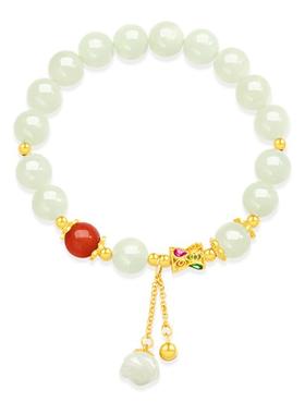 玉匠世家步步莲花和田玉手串女款S925银手链送女友送妈妈生日礼物