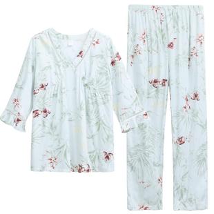 2025时尚睡衣套装女春夏七分袖九分裤长裤套头家居服秋暖气房薄款