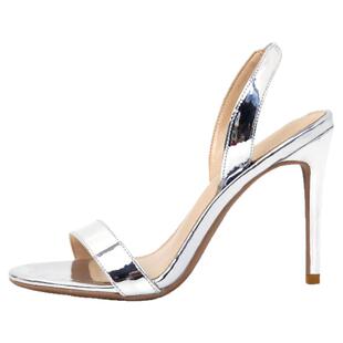 2021夏新款一字带sw法式罗马时装凉鞋细跟亮面高跟鞋金银色INS潮