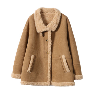 淘么淘【毛茸茸暖奢】纯羊毛麂皮绒仿皮毛一体宽松羊羔毛毛毛外套