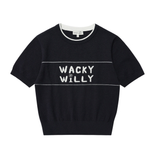 wackywilly短袖针织衫春季新款女装短款气质韩系穿搭拼色修身上衣