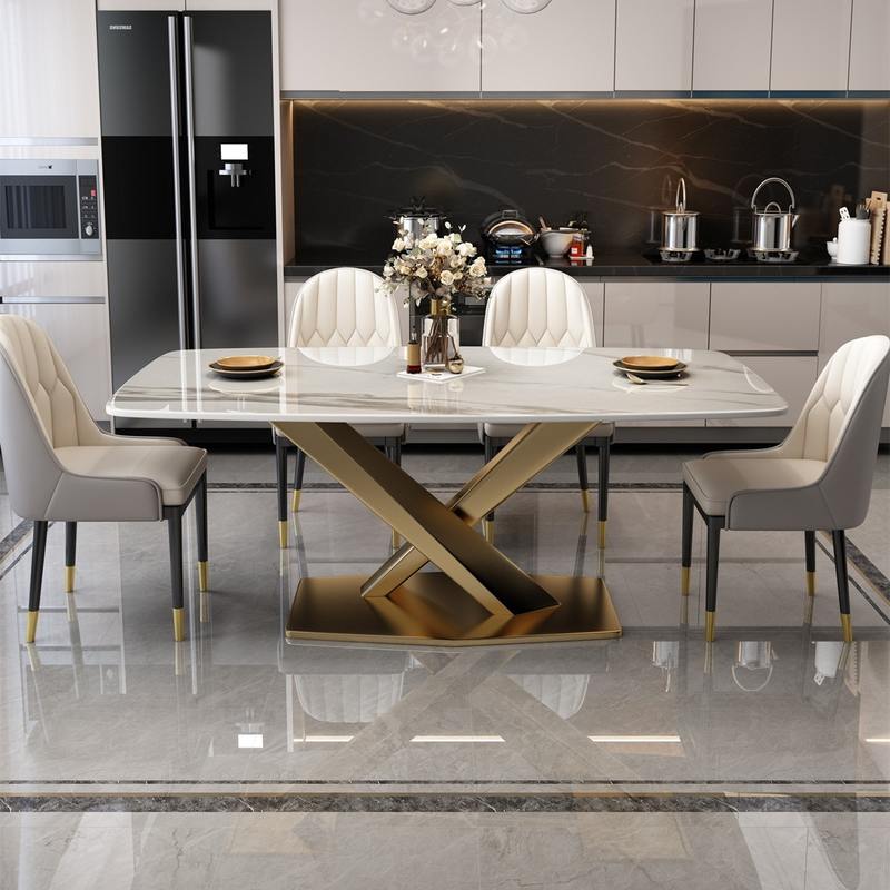 长方形岩板餐桌椅组合家用小户型吃饭桌轻奢现代简约意式网红桌子