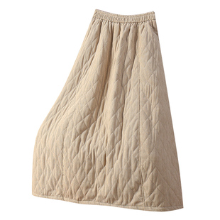 秋冬加厚菱格灯芯绒半身裙女2025新款冬天黑色大摆伞裙蓬蓬A字裙