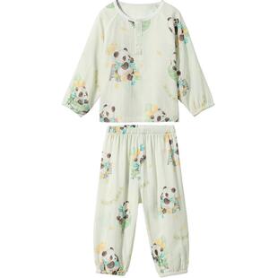 贝肽斯儿童睡衣春夏季薄款竹棉抗菌女童长袖空调服宝宝家居服套装