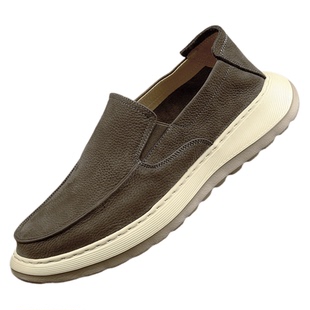 外贸男鞋真皮男士休闲皮鞋轻便透气一脚蹬懒人鞋软底软面皮乐福鞋