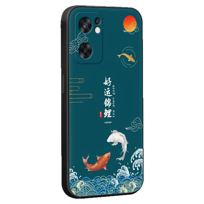 皑晨适用于opporeno7se万事顺遂pfcm00防摔手机壳 reno7se好寓意oopp复古国风reno7se软硅胶保护套oopp时尚新