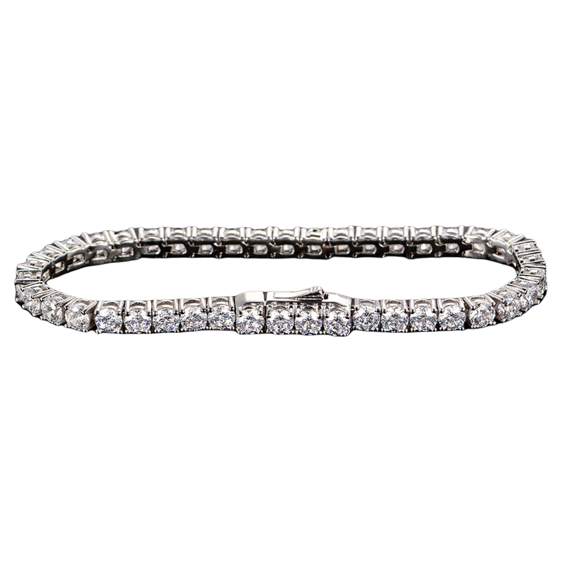 夏季基础款网球单排满钻25分圆钻石手链女925纯银镀18K白金高碳钻