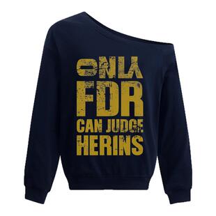 FDR官方店 大标识斑驳斜肩卫衣女春季美式蓄热保暖一字肩长袖上衣