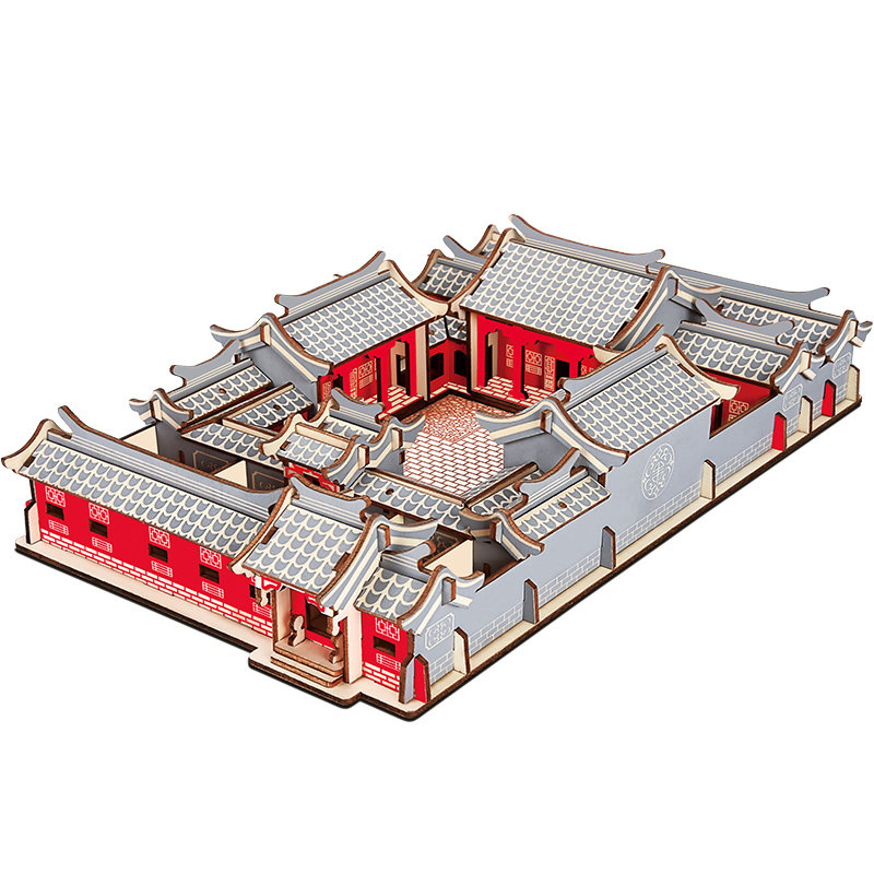 古建筑益智模型木质3D立体拼图