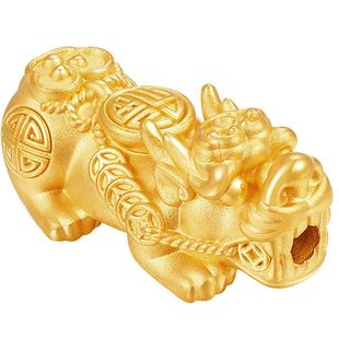 明牌珠宝黄金串珠 3D硬金足金貔貅转运珠黑玉髓手串男士AFP0235