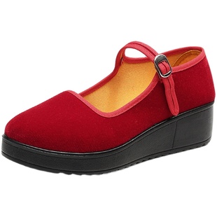 厚底老北京布鞋女工作鞋女鞋黑色平跟坡跟舞蹈鞋高跟鞋单鞋酒店鞋