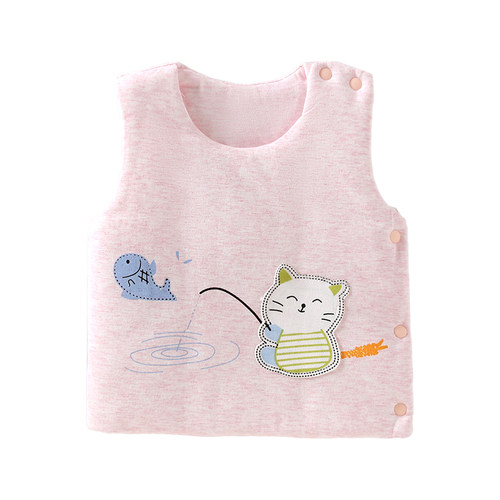 宝宝加厚肩扣侧开马甲男女幼儿表里纯棉卡通可爱婴儿冬季保暖外穿