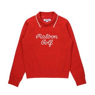 韩国高尔夫球服女士长袖针织衫2025秋冬百搭翻领字标配色运动上衣