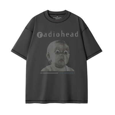 RADIOHEAD水洗做旧摇滚风短袖T恤