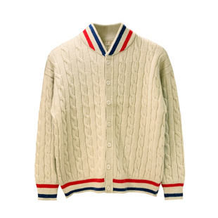 美式老钱风开衫毛衣男款保暖衣冬季加厚复古麻花棒球领针织外套男