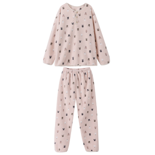 女童雪粒绒睡衣2025秋冬新款儿童保暖家居服套装小女孩短绒两件套