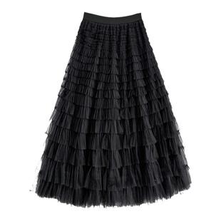 法式及踝裸色网纱蛋糕裙女甜美优雅气质多层次拼接中长裙半身裙子