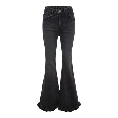 【徐如蓝同款】 ROCHAROMMA秋冬热裤显瘦手工玫瑰花喇叭牛仔裤女