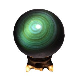 水玉冰魄天然黑曜石球摆件 中号水晶球把玩健身球原石彩虹眼 包邮