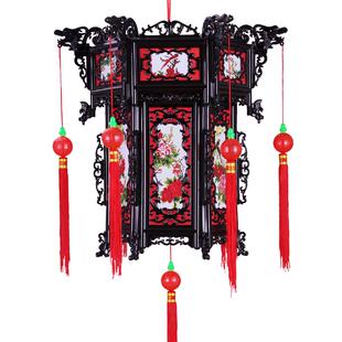 塑料仿古宫灯大红阳台灯笼挂饰新年春节复古仿实木中国风中式吊灯