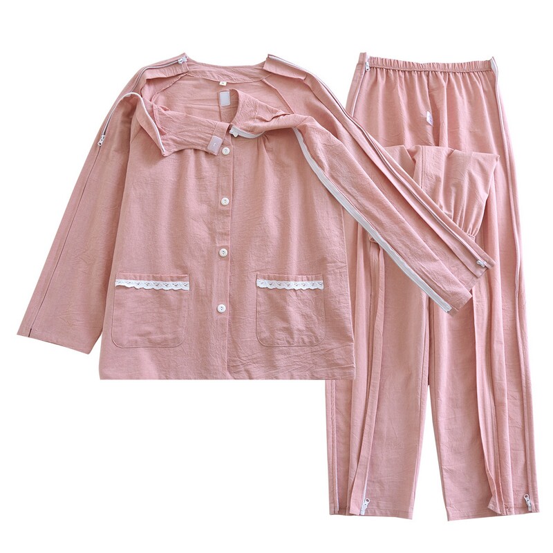 夏季色织棉布拉链护理服上衣裤子