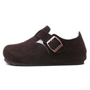 DYOWOZ/东园物作真皮勃肯软木鞋全包加厚加绒保暖羊皮毛一体平底