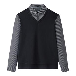 【保暖加绒加厚】海澜之家秋冬季假两件针织衫纯色衬衫领毛衣男