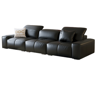 DDC真皮沙发意式客厅直排像素黑色全青皮沙发2025新款横厅皮沙发