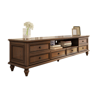 美式全实木电视柜组合复古白蜡木小户型地柜客厅影视柜储物电视柜