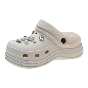 加绒洞洞鞋女冬季2026新款毛毛鞋可拆卸棉套eva厚底棉鞋百搭外穿