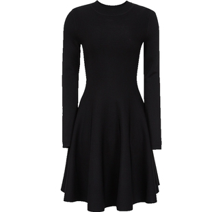 ONLY2026春季新款圆领针织立裁设计纯色长袖小黑裙短裙连衣裙女