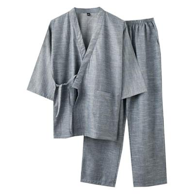 男士纯棉纱布日式和服睡衣套装