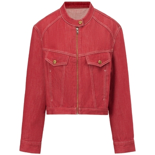 仿佛FF2025年春新款安可拉红牛仔设计感廓形夹克外套