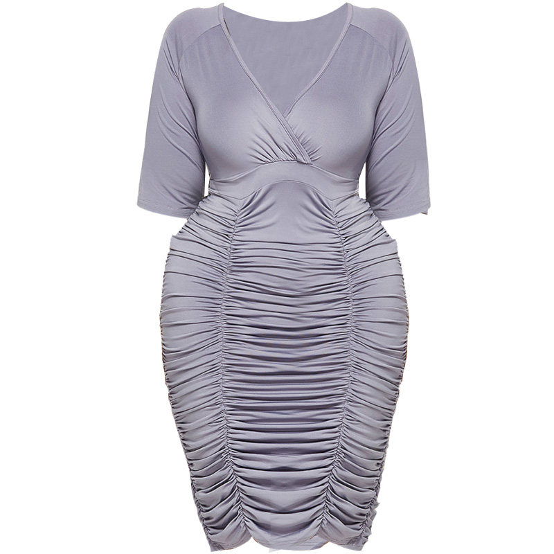 性感大码连衣裙皱褶包臀裙弹力修身package hip dress plus size