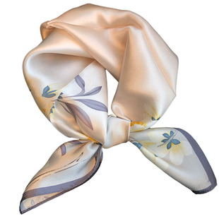 米色春秋夏季百搭桑蚕丝丝巾女小方巾装饰真丝礼品小围巾薄款领巾