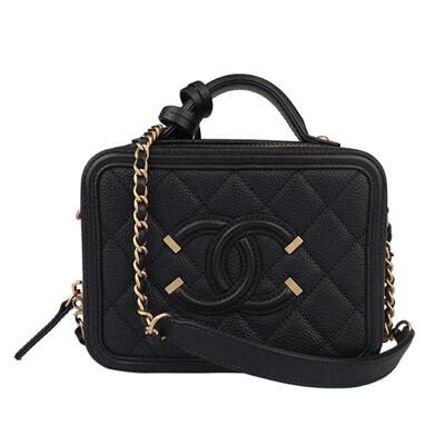 9新CHANEL香奈儿VANITY CASE荔枝皮小号斜挎A93342二手奢侈品包包