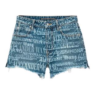 ALEXANDER WANG 女士辣妹毛边流苏字母印花牛仔短裤银泰 301604