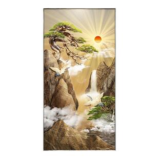 日出东方玄关装饰新中式仙鹤大气山水挂流水生财走廊过道壁