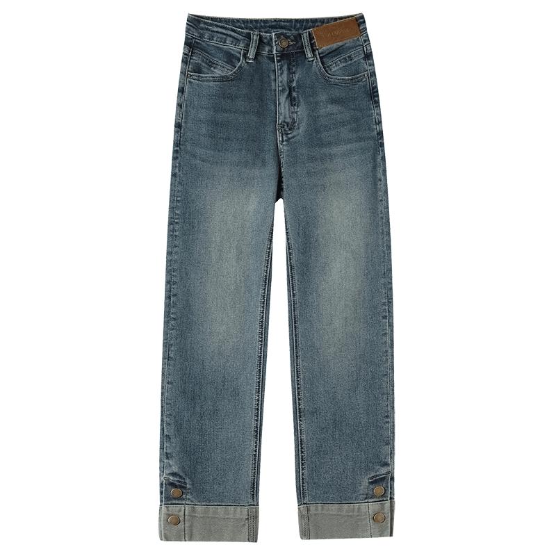 复古蓝烟管牛仔裤女秋冬高腰显瘦修身窄版八九分直筒小个子加绒裤
