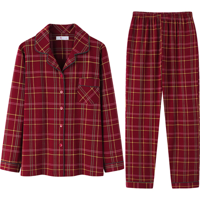 春秋款格子加大码本命年红色睡衣