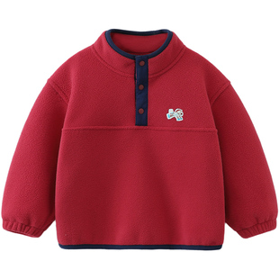 [骏马福裳300g]齐齐熊宝宝红色卫衣男童年服儿童摇粒绒内搭打底衫
