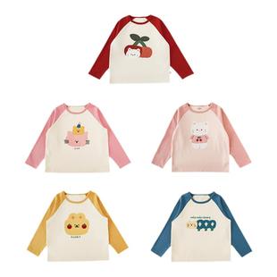 幼悠 女童奶胖猫咪印花T恤2026春秋儿童元气可爱卡通插肩袖上衣潮
