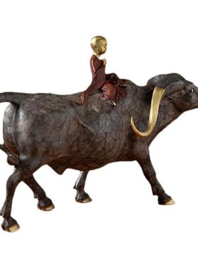 黄铜牧童骑牛摆件新中式装饰礼品