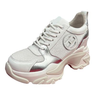 9cm白色珠片厚底拼接老爹鞋