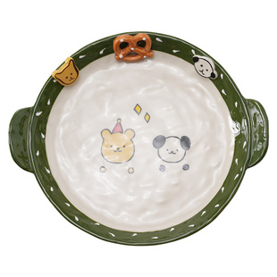 肆月2026新款可爱高颜值沙拉碗浮雕可爱陶瓷高颜值意面沙拉釉下彩