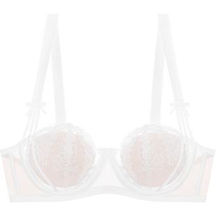 好奇蜜斯大胸显小内衣女纯欲蕾丝半杯夏薄文胸罩套装防下垂软钢圈