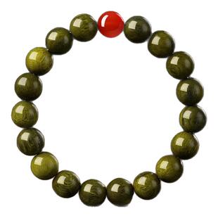 淼瑞天然绿檀木手串官方旗舰店红玛瑙手链和田玉黑曜石散珠礼物女