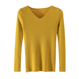 2025秋冬新款V领针织衫修身长袖紧身打底衫显瘦套头内搭毛衣女士