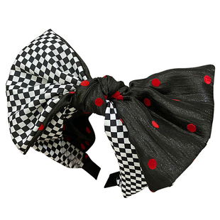 宽边格子波点蝴蝶结发箍女款高颅顶洋气时尚发卡日常外戴洗脸头箍